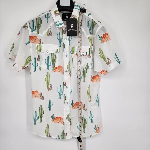 NEW Raised By Coyotes Western Pearl Snap Button Up Shirt Mens Small White Cactus - Picture 4 of 11